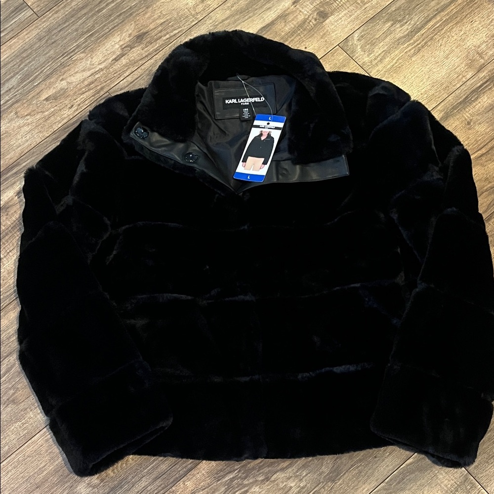 Karl Lagerfeld Midnight Black Faux Fur Coat